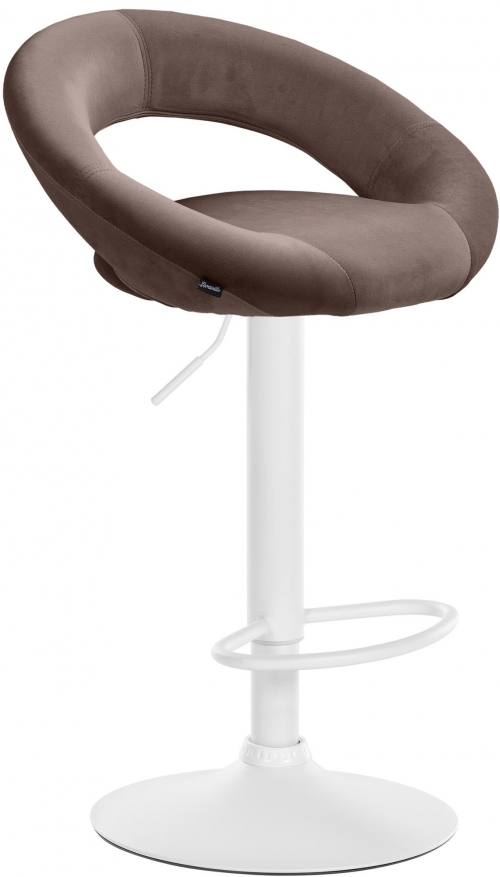 Barová židle Olinda - samet, bílý rám - hnědá