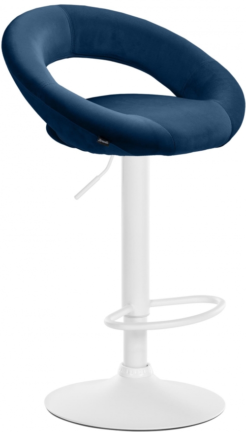 Barová židle Olinda - samet, bílý rám - modrá