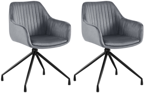 Set 2 jídelních židlí Welby samet - tmavě šedá