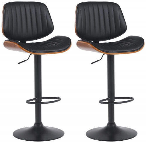 2x Barová židle Clawson - koženka, černý rám - ořech/černá