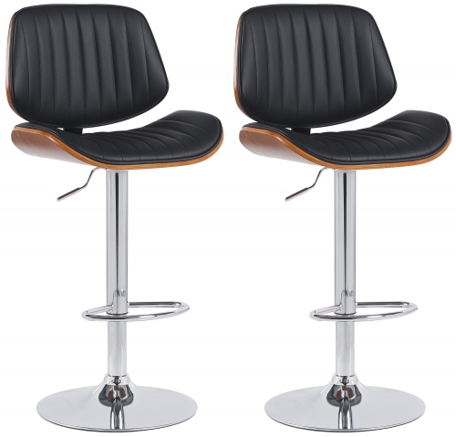2x Barová židle Clawson - koženka, chrom rám - ořech/černá