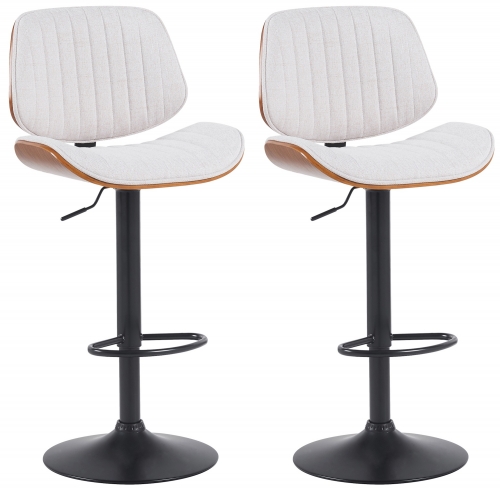 2x Barová židle Clawson - látka, černý rám - ořech/krém