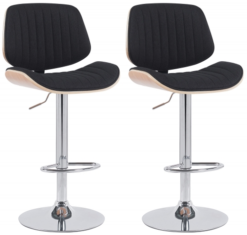 2x Barová židle Clawson - látka, chrom rám - přírodní/černá
