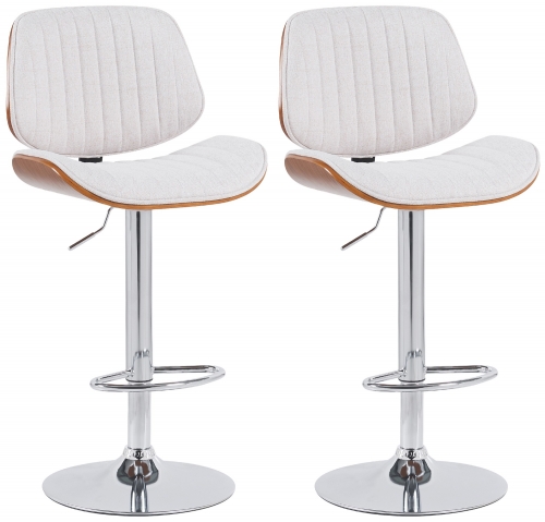 2x Barová židle Clawson - látka, chrom rám - ořech/krém