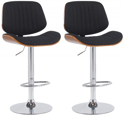 2x Barová židle Clawson - látka, chrom rám - ořech/černá