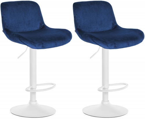 2x Barová židle Solon - samet, bílý rám- modrá
