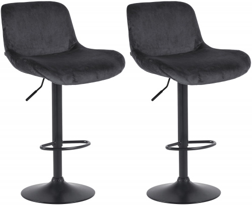 2x Barová židle Solon - samet, černý rám - černá