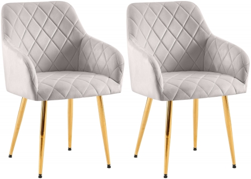Set 2 jídelních židlí Monett G - samet, zlatý rám - šedá