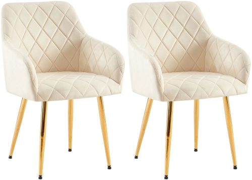 Set 2 jídelních židlí Monett G - samet, zlatý rám - krémová