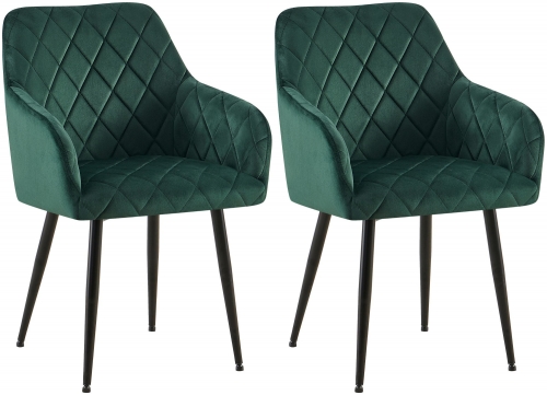 Set 2 jídelních židlí Monett B - samet, černý rám - zelená