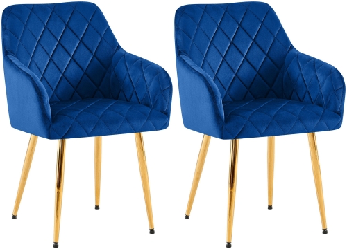 Set 2 jídelních židlí Monett G - samet, zlatý rám - tmavě modrá