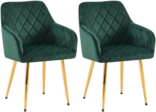 Set 2 jídelních židlí Monett G - samet, zlatý rám - zelená