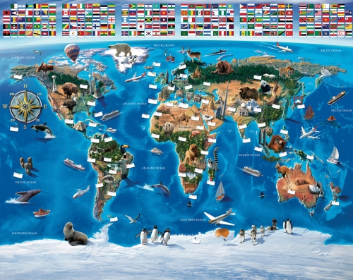 3D tapeta pro děti - Mapa Světa 305 x 244 cm