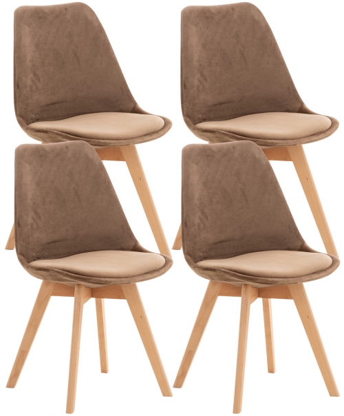 Židle Linares (SET 4 ks) ~ samet, dřevěné nohy natura - Hnědá