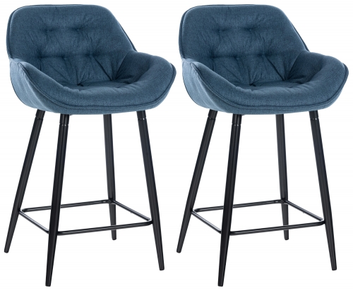 Barová židle Gibson (SET 2 ks) ~ látka, kovové nohy černé - Modrá