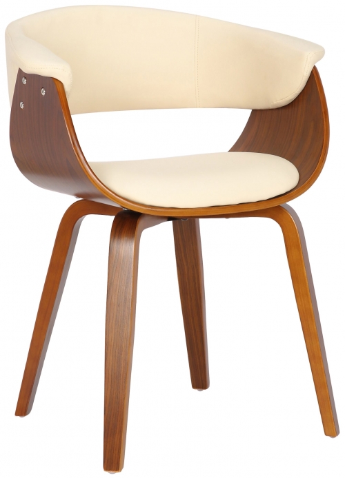 Židle Bruce ~ koženka, dřevěné nohy ořech - Krémová