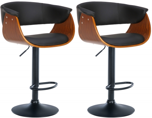Barová židle Vestal (SET 2ks) ~ koženka, dřevo ořech - Černá