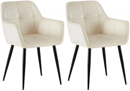 Jídelní židle Emia (SET 2 ks)  - samet, kovové nohy černé - Krémová