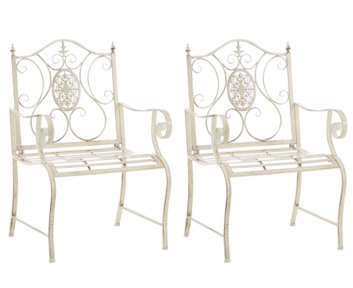 Kovová židle Punjab s područkami (SET 2 ks) - Krémová antik