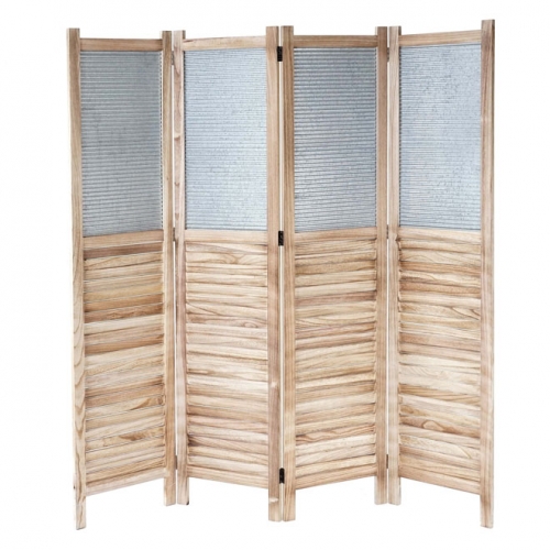 Paraván Shabby vintage D27, dřevo / plech  - 170 x 160 cm - Hnědá