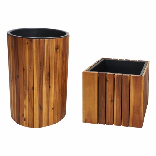 Set 2 květináčů HWC-L24, akáciové dřevo - hnědá