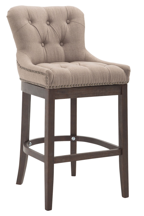 Barová židle Buckingham látka, dřevěné nohy tmavá antik