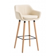 Barová židle Grant ~ koženka, dřevěné nohy natura - Krémová