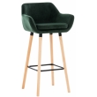 Barová židle Grant ~ samet, dřevěné nohy natura - Zelená