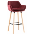 Barová židle Grant ~ samet, dřevěné nohy natura - Červená