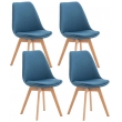 Židle Linares (SET 4 ks) ~ látka, dřevěné nohy natura - Modrá