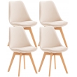 Židle Linares (SET 4 ks) ~ samet, dřevěné nohy natura - Krémová