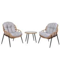 Set 2 křesílek a stolku HWC-N33 - přírodní barva, čalounění světle šedá