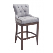 Barová židle Buckingham - látka, dřevěné nohy tmavá antik - Světle šedá