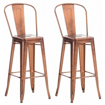 Kovová barová židle v industriálním stylu Aiden (SET 2 ks) - Měď
