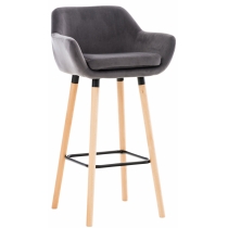 Barová židle Grant - samet, dřevěné nohy natura - Šedá