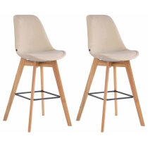 Barová židle Metz - samet, dřevěné nohy natura (SET 2 ks) - Krémová