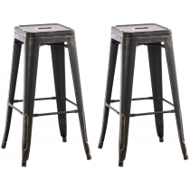 Kovová barová židle Josh (SET 2 ks) - Černo-zlatá antik