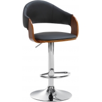Barová židle Nilse - koženka, chrom rám - ořech/černá