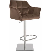 Barová židle Damaso E - samet, nerez rám - Hnědá
