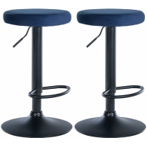 2x Barová židle Ponte - samet, černý rám - Modrá