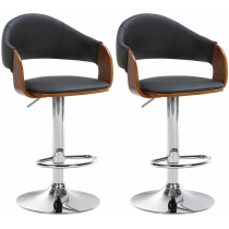2x Barová židle Nilse - koženka, chrom rám - ořech/černá