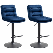 2x Barová židle Damar - samet, černý rám - blue