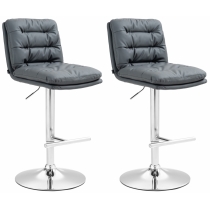 2x Barová židle Damar - koženka, chrom rám - šedá