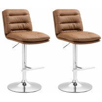 2x Barová židle Damar - koženka, chrom rám - světle hnědá