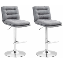 2x Barová židle Damar - látka, chrom rám - šedá