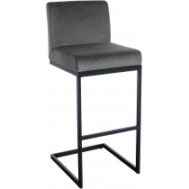 Barová židle Hopewell B - samet, černý rám - tmavě šedá