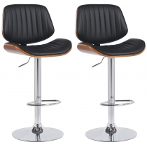 2x Barová židle Clawson - koženka, chrom rám - ořech/černá