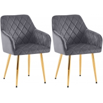 Set 2 jídelních židlí Monett G - samet, zlatý rám - tmavě šedá