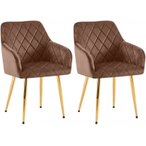 Set 2 jídelních židlí Monett G - samet, zlatý rám - hnědá