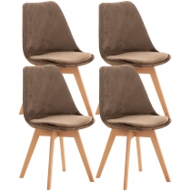 Židle Linares (SET 4ks) - samet, dřevěné nohy natura - Tmavě hnědá